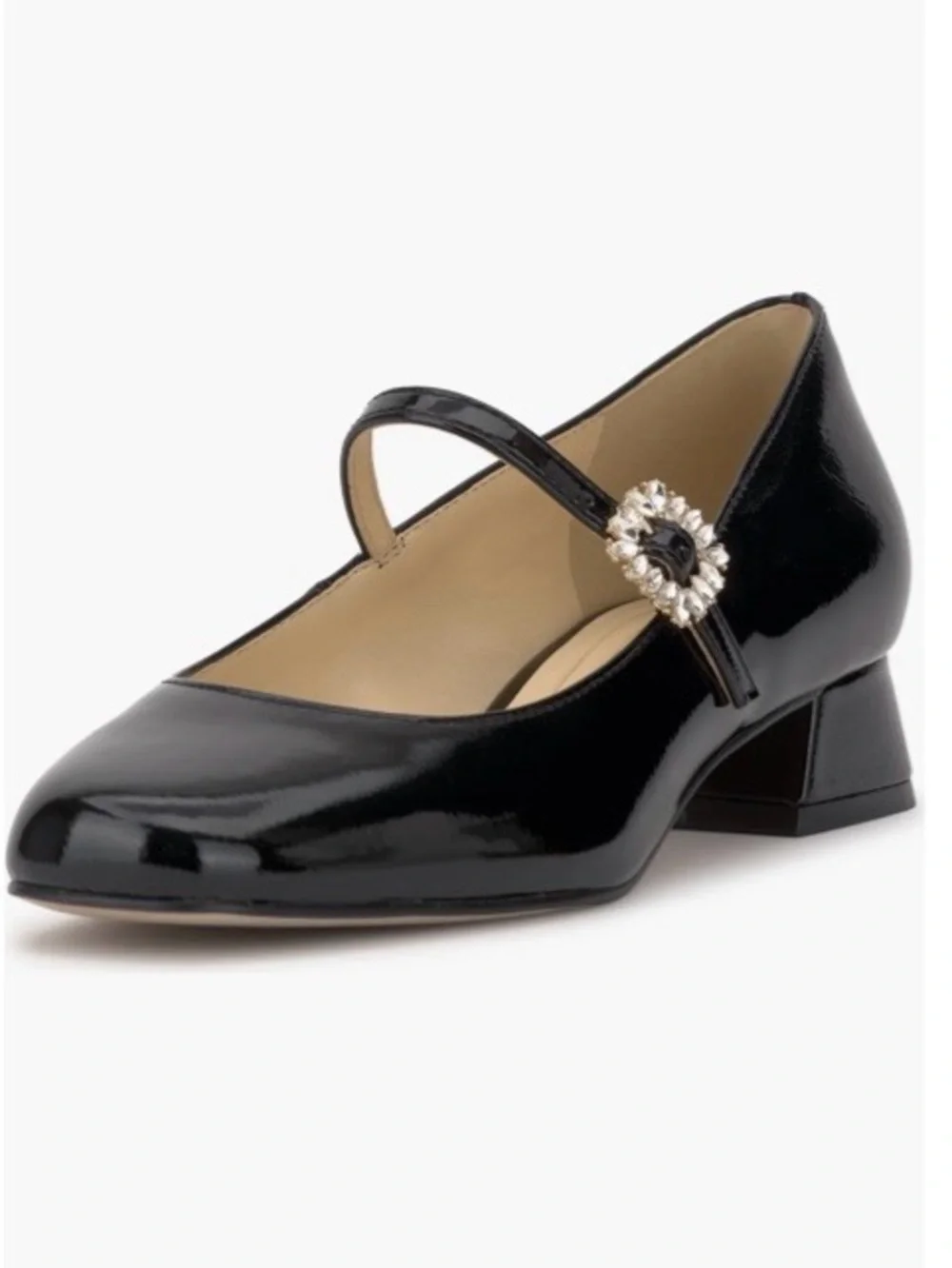 Jessica Simpson Black Patent Mary Jane Pumps with Jeweled Buckle Size 8.5